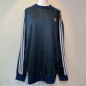 adidas Originals Men’s 3-Stripes Sport Crew Neck Tartan Pullover Blue Green L